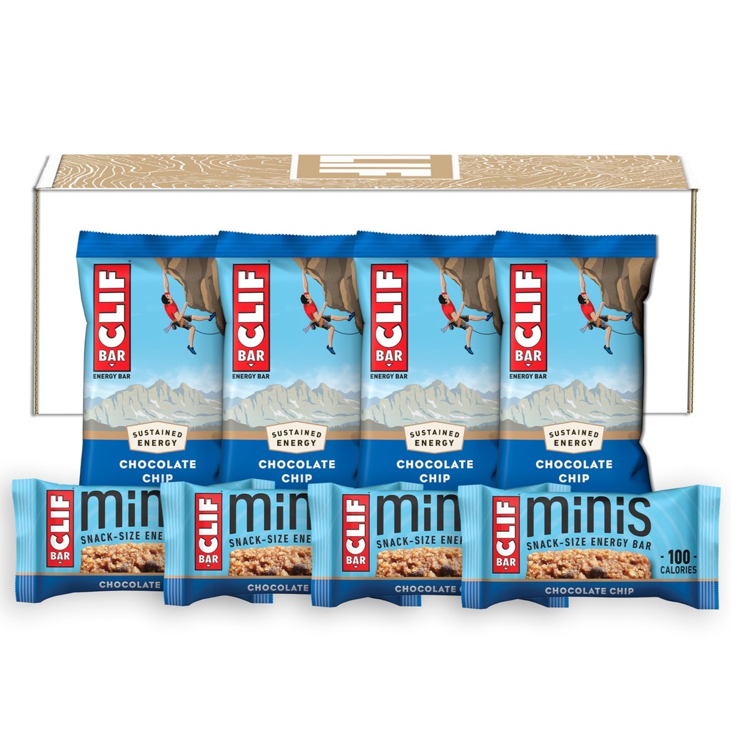CLIF BAR - Chocolate Chip - Full storlek och Mini Energy Bars - Made with Organic Oats - Non-GMO - Plant Based - 2.4 oz. och 0.99 oz. (20 Count)