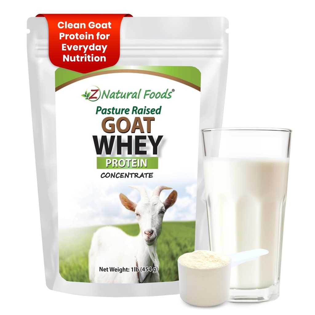 Z Natural Foods Goat Whey Protein Powder Concentrate - Undenatured, Unflavored, Pasture Raised Whey - Ren getproteinpulver med viktiga proteiner för vikthantering, immunstöd, fitness, 1 lb
