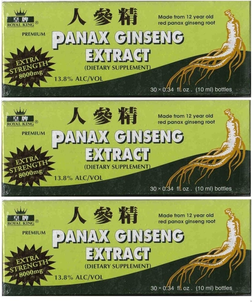 Royal King Panax Ginseng Extract med alkohol 8000 mg 30 Vial (3 Boxar)