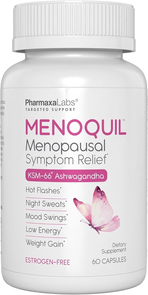 Menopausal Multi-Symptom Relief - Stöd för Hot Flashes, Night Sweats, Mood Swings & Restful Sleep - Black Cohosh, Ashwagandha, Chasteberry, Soy Isoflavones, Grape Seed & Sage - 60 kapslar