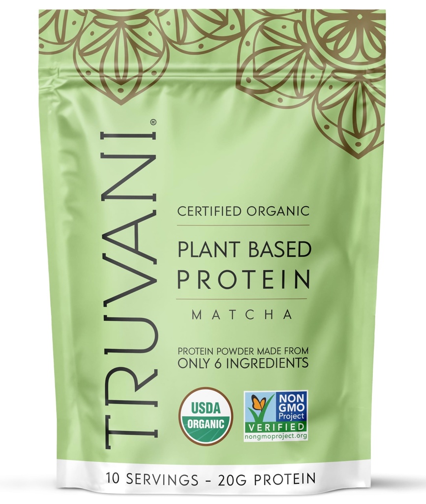 Truvani Vegan Pea Protein Powder | Matcha | 20g Organic Plant Based Protein | 10 portioner | Keto | Gluten & Dairy Free | Low Carb | No Added Sugar