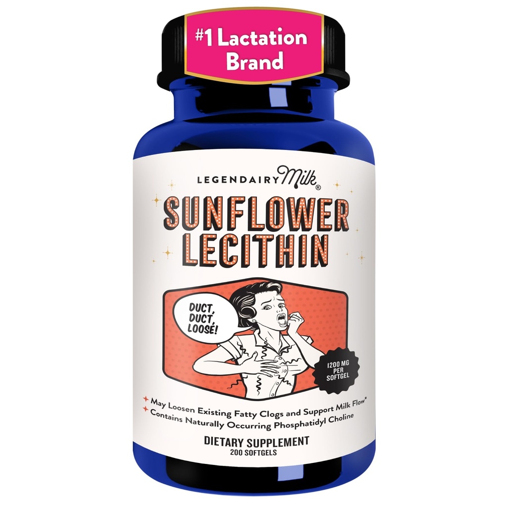 Legendairy Milk Sunflower Lecithin 1200mg, Lactation Support, Sunflower Lecithin Supplement för täppta mjölkdukter, tillverkade i USA, 200 Softgels