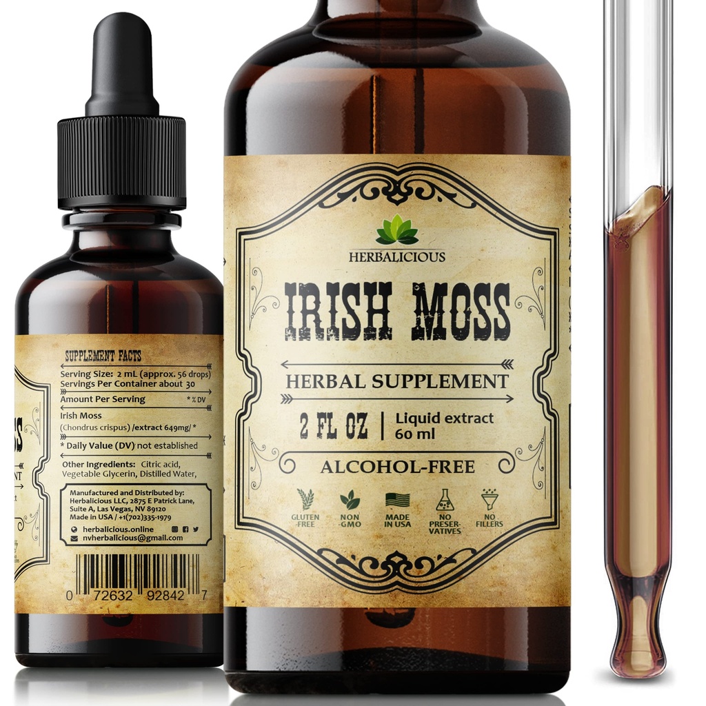 Irländska Sea Moss Raw Organic Drops - Natural Irish Sea Moss Extract för Thyroid Support, Digestion & Energy - Liquid Dietary Supplement - Vegan, Non-GMO - 2oz Bottle