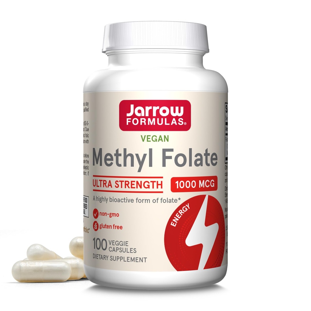 Jarrow Formulas Methyl Folate Veggie Caps - 1000 Mcg - 100 Count - Methyl Folate Supplement - För att ge folat - 5-MTHF Supplement - Non-GMO - Gluten Free