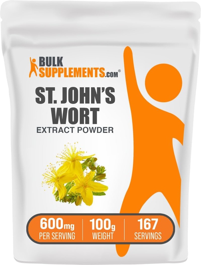BulkSupplements.com St John's Wort Extract - St Johns Wort Supplement, Herbal Supplement för humör - Vegan & Gluten Free, 600mg per servering, 100g (3,5 oz) (Pack of 1)