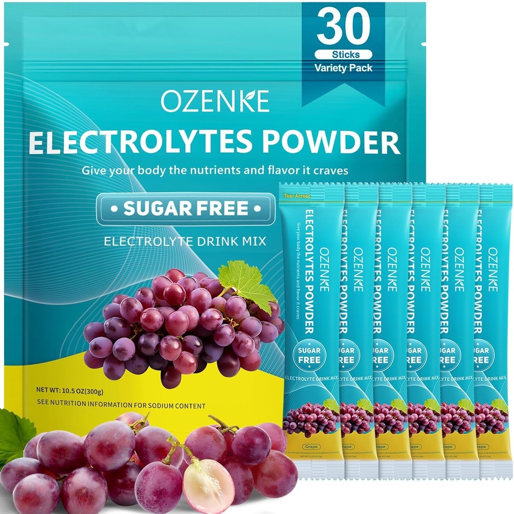 Hydration Packets Sugar Free, Electrolyte Drink Mix Portable Hydration Packets för snabb Hydration, Grape Flavor, 30 Sticks