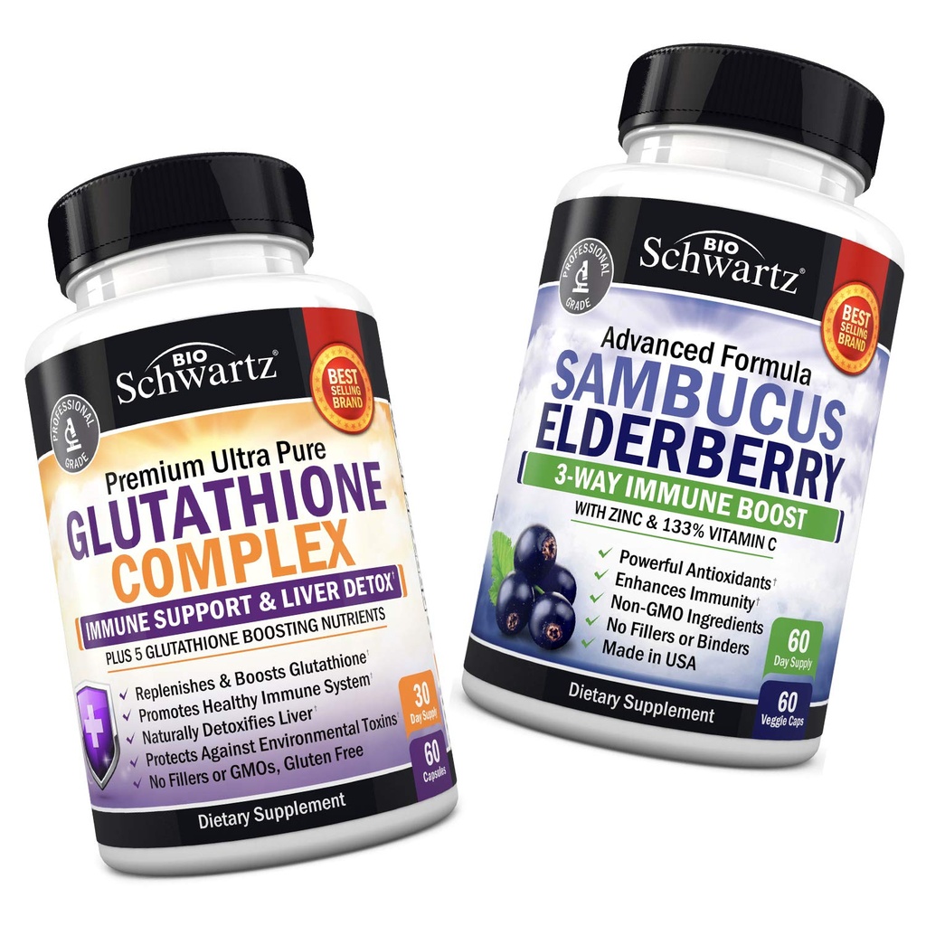 Glutathione Komplex med mjölk Thistle Extract, Vitamin C & Quercetin + Sambucus Elderberry Capsules med Zink & Vitamin C - Natural Antioxidant Formulas - Främjar Liver & Immune Support