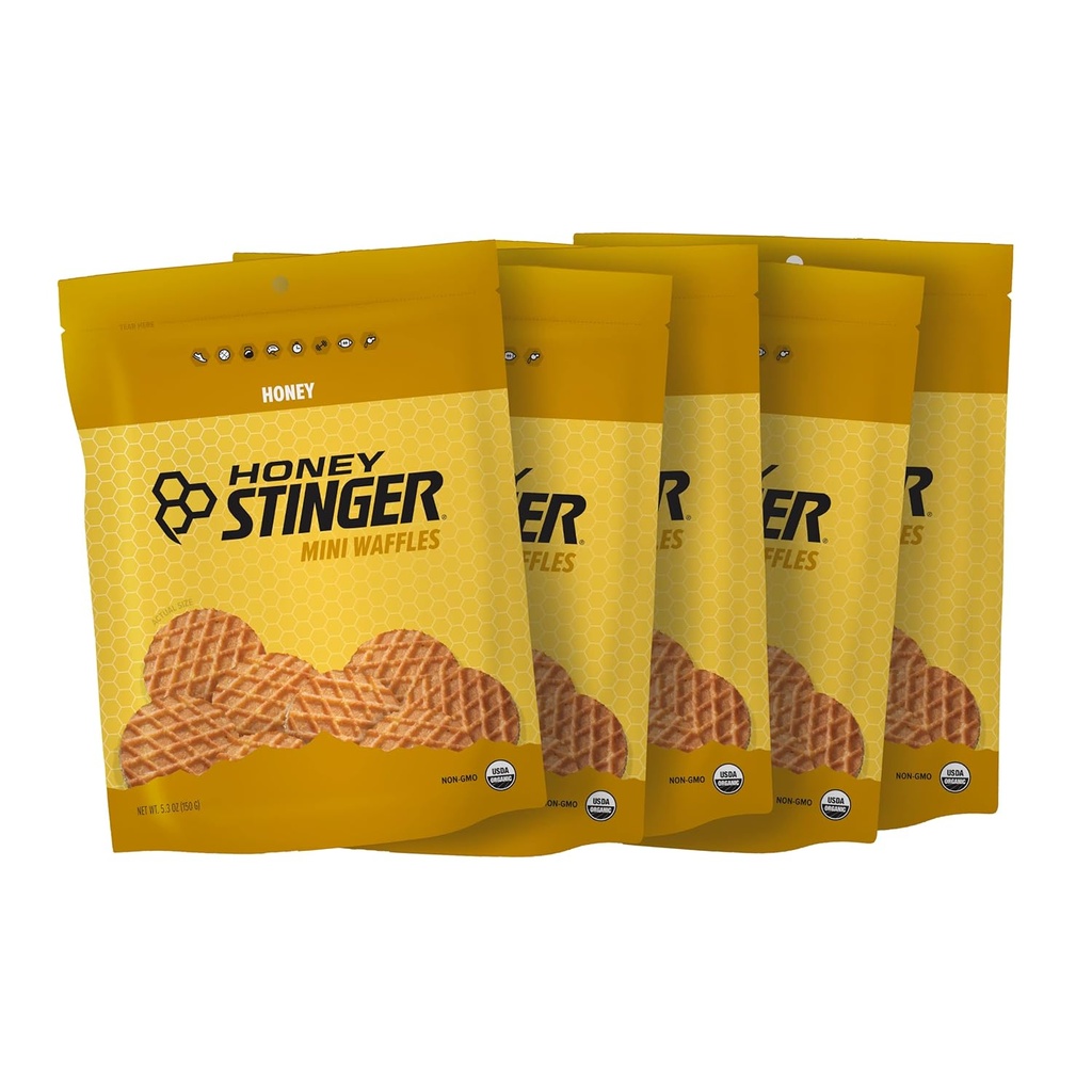 Honey Stinger Organic Mini Honey Waffles, Energy Stroopwafel för träning, uthållighet och prestanda, Sport Nutrition för Home & Gym, Pre och Post Workout, 5 Bags, 26.5 Ounce