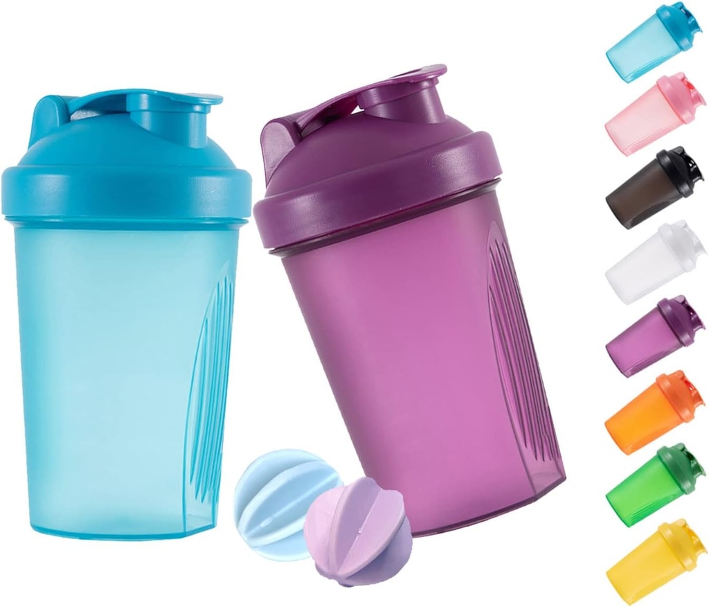 Shaker Bottle Protein Shakes och 16-Ounce/400ML Shaker-Bottle med whiskbollar, icke-BPA-plast (Blue+Purple(2PCS)))