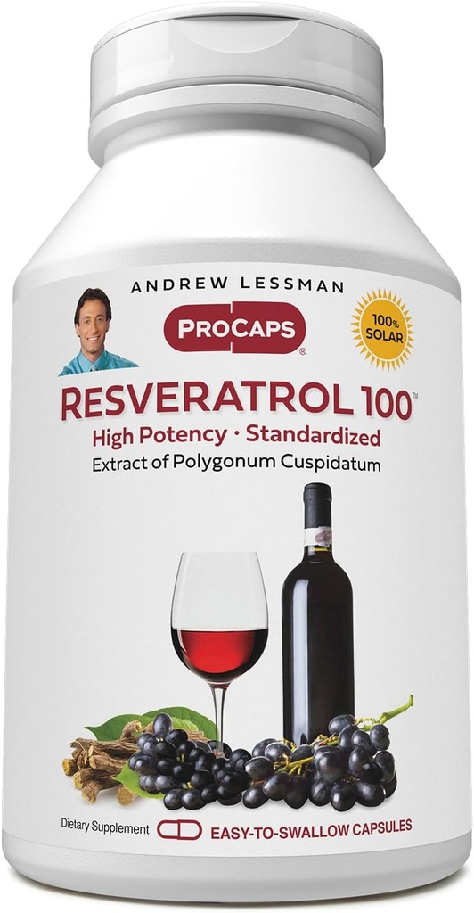 ANDREW LESSMAN Resveratrol-100mg - 30 kapslar - Rödvinets fördelaktiga, naturligt förekommande antioxidant, utan alkohol. Additiv gratis