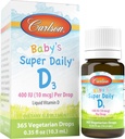 Carlson - Babys Super Daily D3, Baby Vitamin D Drops, 400 IE (10 mcg) per Drop, 1-årig Supply, Vegetarian, Liquid Vitamin D för spädbarn och småbarn, Unflavored, 365 droppar