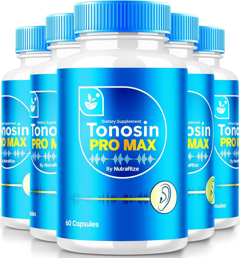 NutraRize (5 Pack) Tonosin Pro Max Capsules, Officiell öronhälsoformel, All-Natural Supplement för att främja inre öronhälsa, Premium Hearing Support, TonosinProMax Recensioner (300 kapslar)