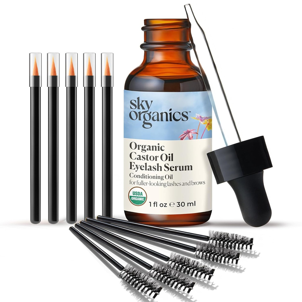 Sky Organics Organic Castor Oil Eyelash & Brow Serum, Hexane-Free Conditioning Oil som främjar Fuller Looking Lashes & Eye Brows, 100% Pure & Cold-Pressed 1 fl. Oz. / 30 ml w ebook