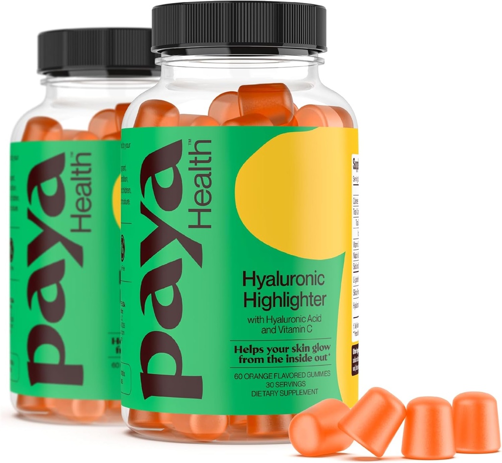 Hydrating Hyaluronic Highlighter Skincare Gummies | Stöder Brighter, Dewy, Plump Skin | Vegan Hyaluronic Acid & Vitamin C Supplement | Non-GMO, Gelatin-Free, Orange Flavor, 60-Day Supply