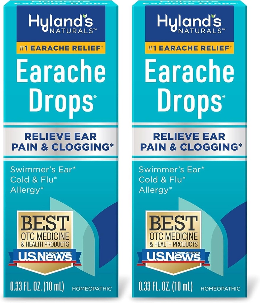 Hylands Earache Drops, Natural Relief of Swimmer's Ear, Cold and Flu, Allergy Symptom, Ages 4 och upp: (2 Pack)