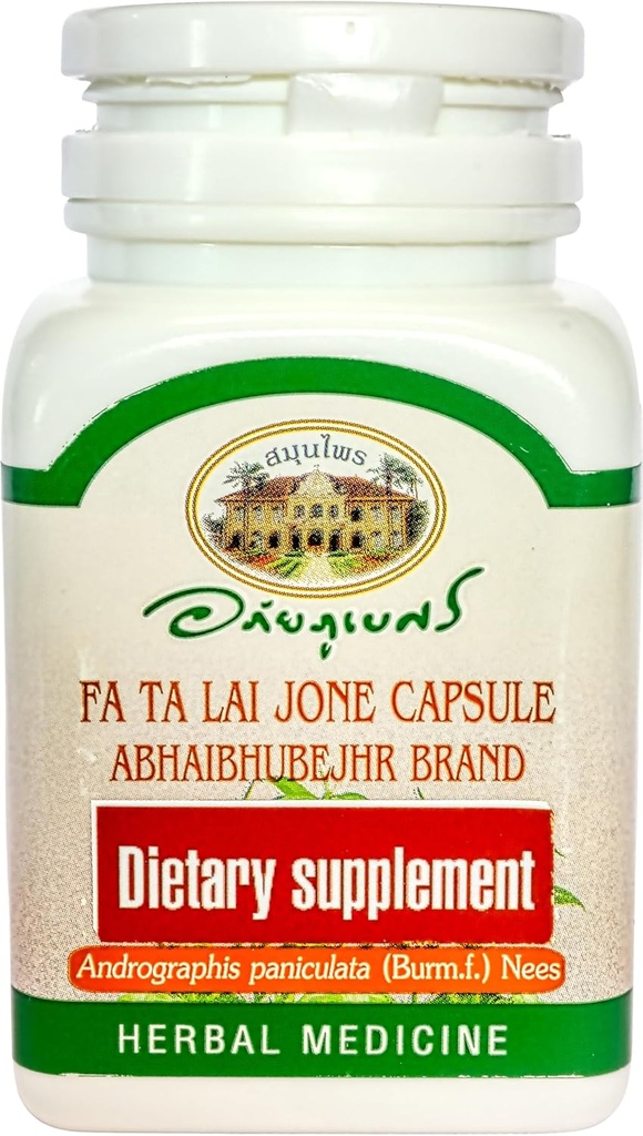 Andrographis Paniculata Herbal Dietary Supplement, 60 Capsules, FA Ta Lai Jone (Indian Echinacea, Chuan Xin Lian, Chiretta, Kalmegh). Importerad från Thailand.