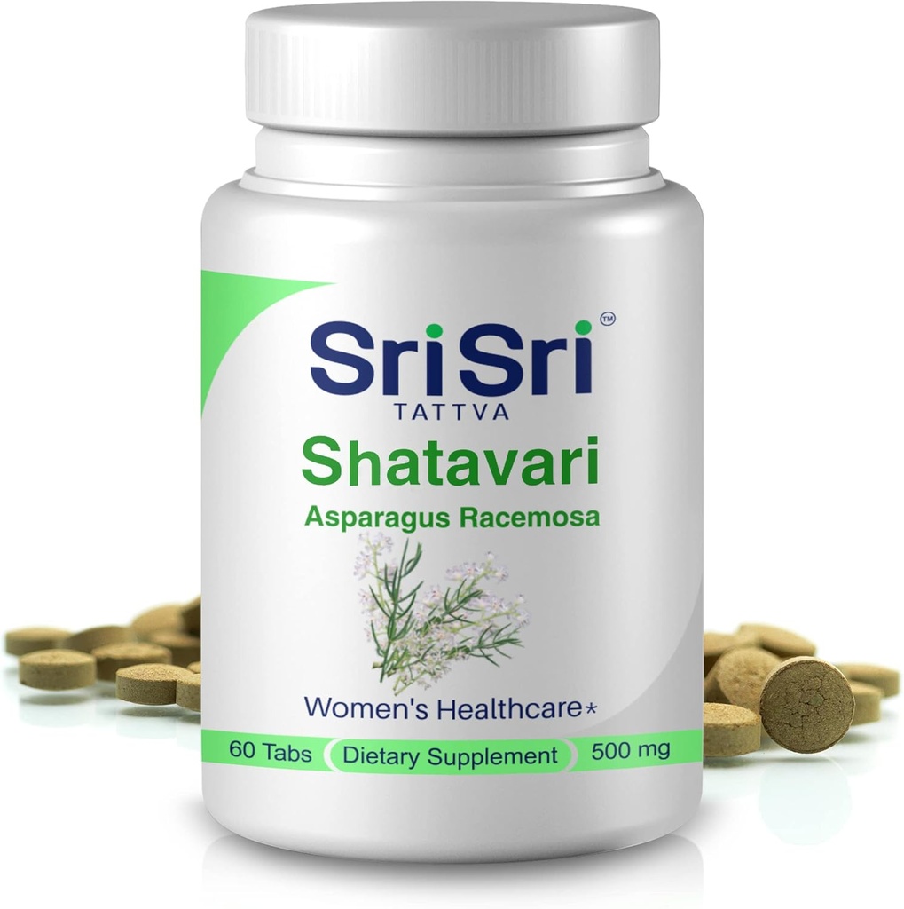 Sri Sri Tattva Shatavari Asparagus Racemosa Dietary Supplements - 60 tabletter 500mg Organic Shatavari - Reproductive Health Ayurvedic Herb för balansering av Vata & Pitta