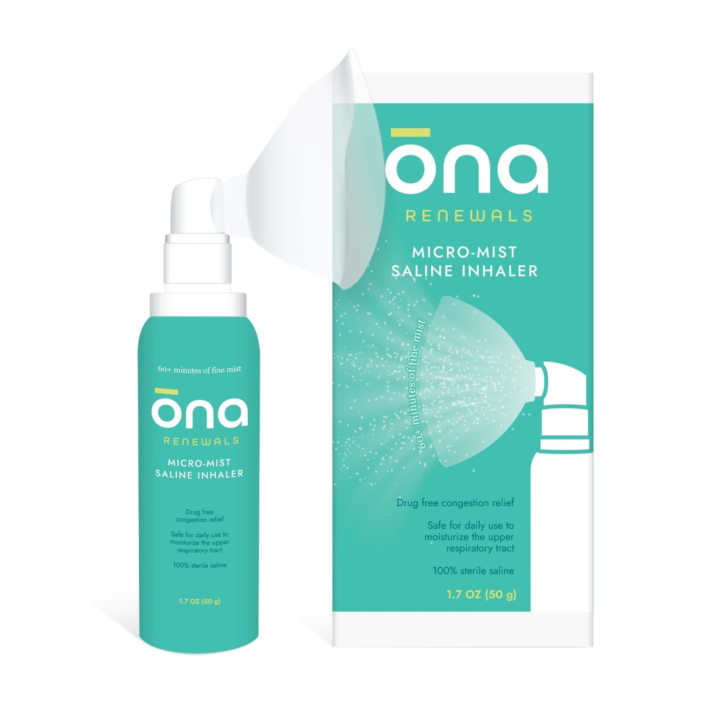 ONA förnyar Saline Micro-Mist Nasal Inhaler, Överbelastning Relief för vuxna, kallt och influensa, allergi, Sinus Relief, Unscented, 1.7oz