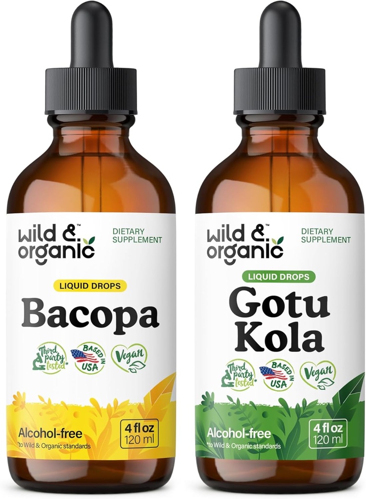 Wild & Organic Bacopa Tinktur 4 fl oz & Gotu Kola Tincture 4 fl oz