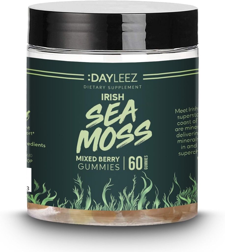 Irländska Sea Moss Gummies - Natural Immune Support & Digestive Health - Vegan, Non-GMO, Gluten-Free - 60 Count - Premium Sea Moss Supplement för energi & Wellness