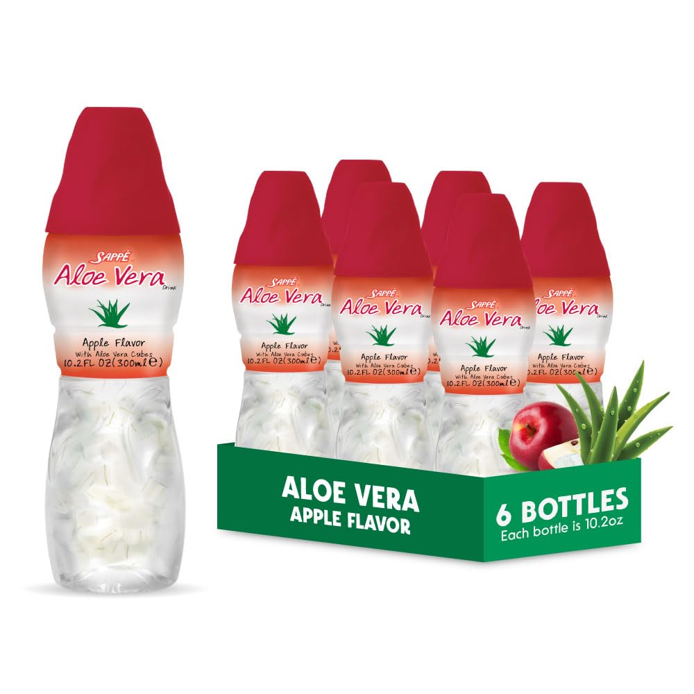 Aloe vera juice (Apple smaksatt) med större bitar ren aloe pulp (6 Packs) Växtbaserad juice bra för hydrering och innehåller stor aloe massa. Det är hälsosamt för vuxna och barn