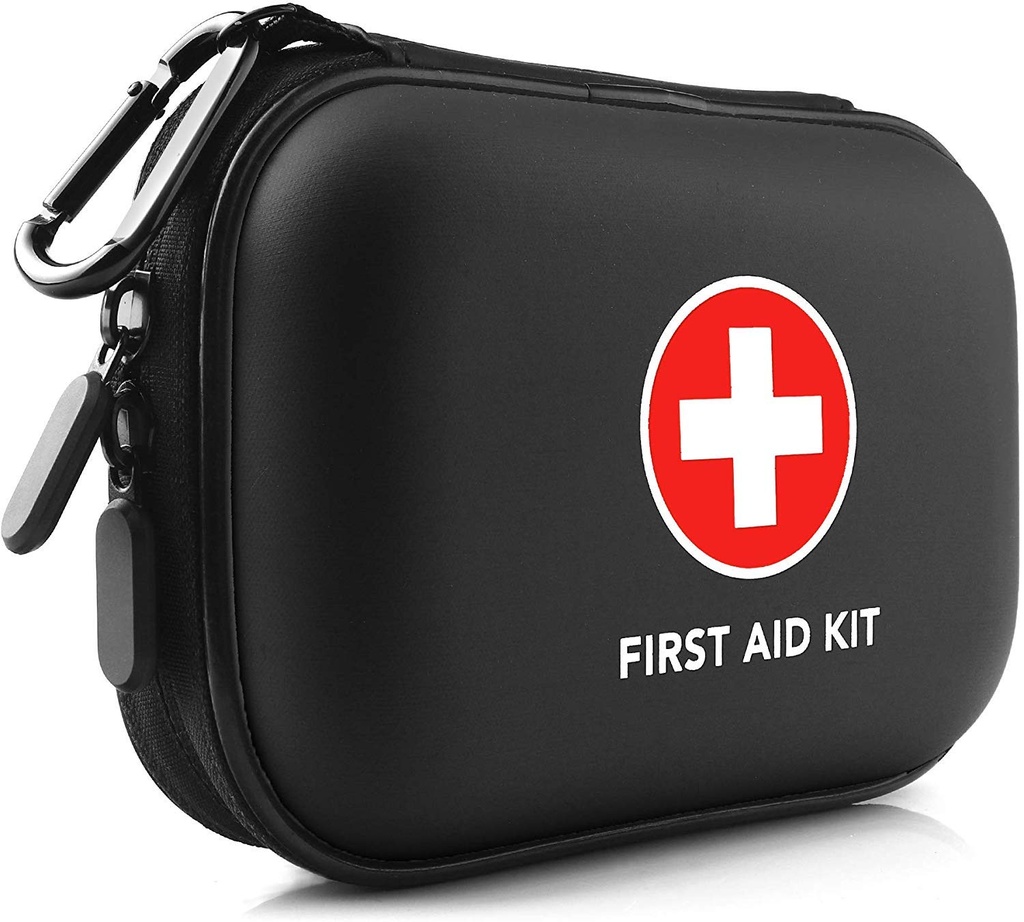 Mini First Aid Kit, 100 bitar vattenresistent hårt skal liten fall - Perfekt för resor, utomhus, hem, kontor, camping, vandring, bil (svart)