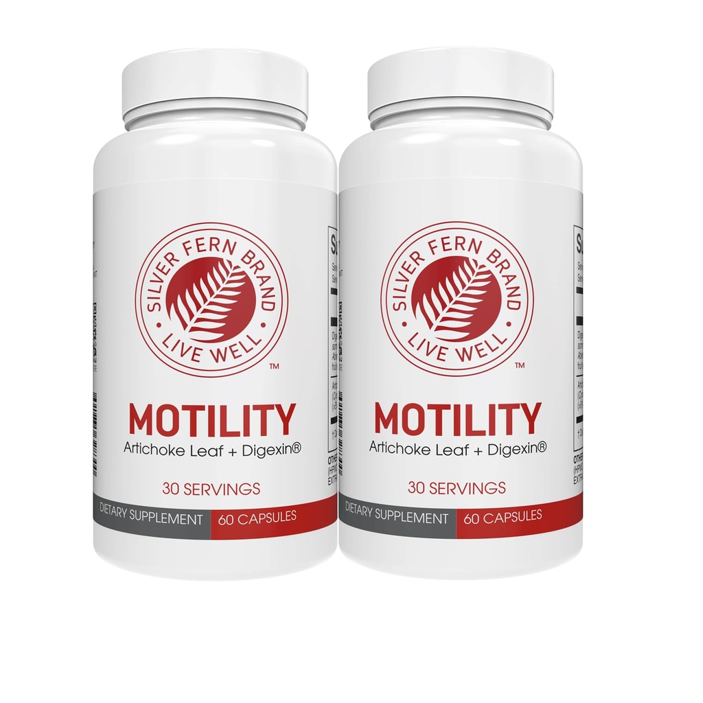 Silver Fern Brand Motility - Non-Laxative Constipation och Slow Motility Boost - 120 kapslar, 60 Day Supply - Innehåller Artichoke Leaf, Tender Okra Pods och Winter Cherry