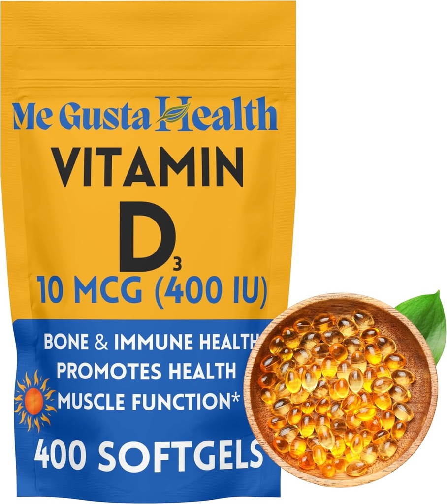 D3 10 mcg (400 IE) 400 Softgels | Vitamin D3 Supplement | Vitamin D3 Softgels | Essential för kalciumabsorption | Kosttillskott för ben, tänder, muskel och immunhälsostöd