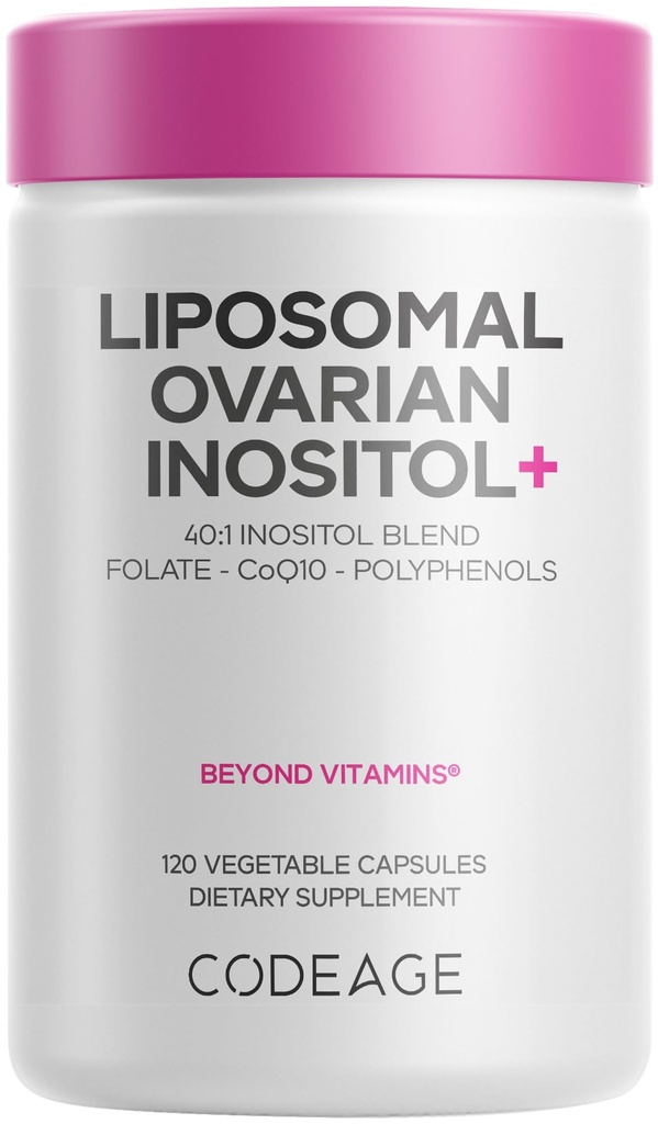 Codeage Liposomal Ovarian Inositol + Supplement - Myo-Inositol & D-Chiro-Inositol 40:1 Blend, Folate 5-MTHF, CoQ10, Pomegranate & Wild Blueberry, Liposomal Delivery, Non-GMO, Gluten-Free - 120 kapslar