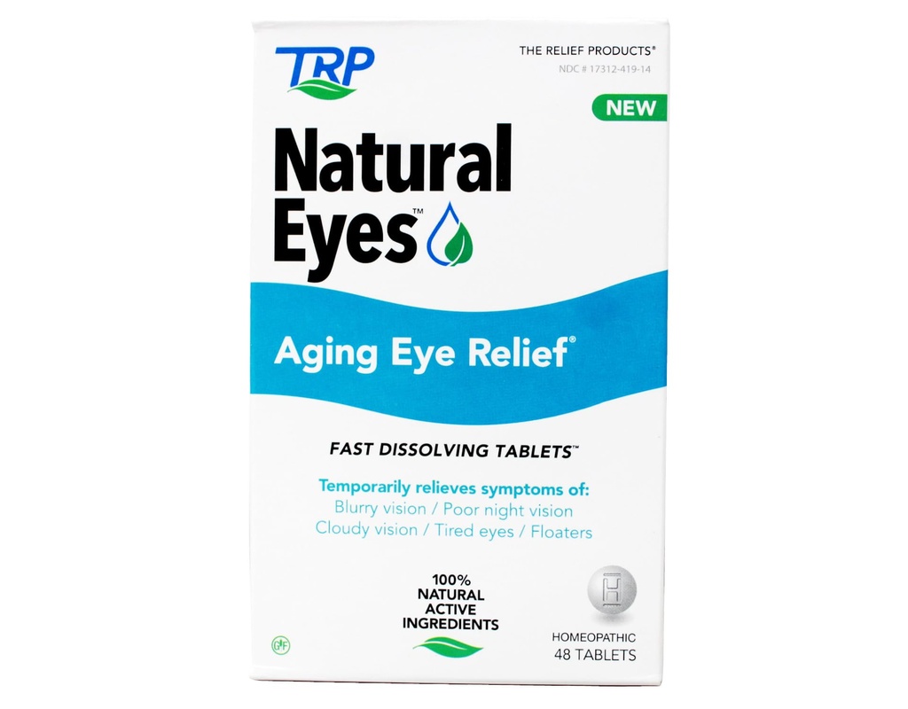 Relief Products Natural Eyes Aging Eye Relief - 100% naturliga aktiva ingredienser - snabbt lösa tabletter för ögonhälsa, dålig nattvision, trötta ögon, torrhet och rodnad 48Ct