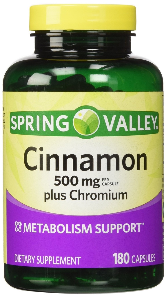Spring Valley - Cinnamon 500mg Plus Chromium, Twin Pack, 2 flaskor av 180 kapslar