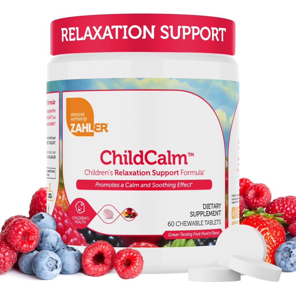 Zahler ChildCalm, Kosher Fruit Punch Chewable Magnesium för barn - Natural Calm, Mood Support och Relaxation - Calming Kids Magnesium Supplement Childrens Magnesium, 60 tabletter