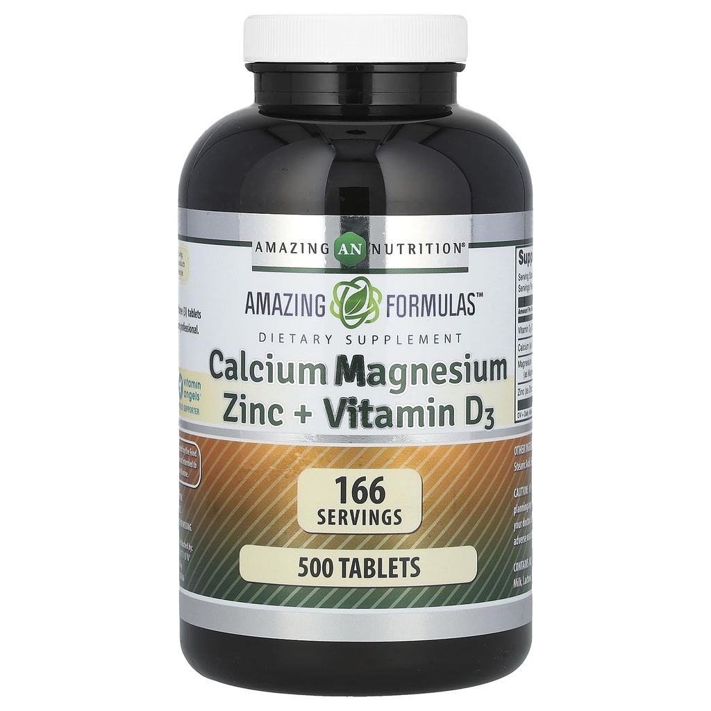 Fantastiska formler Calcium Magnesium Zinc + Vitamin D3 Supplement | 500 tabletter | Icke-GMO | Glutenfri | Tillverkad i USA