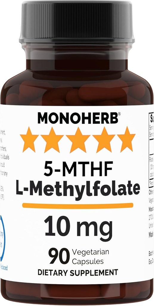MONOHERB L-Methylfolat 5-MTHF 10 mg - 90 vegetariska kapslar - Methyl Folate Supplement