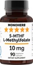 MONOHERB L-Methylfolat 5-MTHF 10 mg - 90 vegetariska kapslar - Methyl Folate Supplement