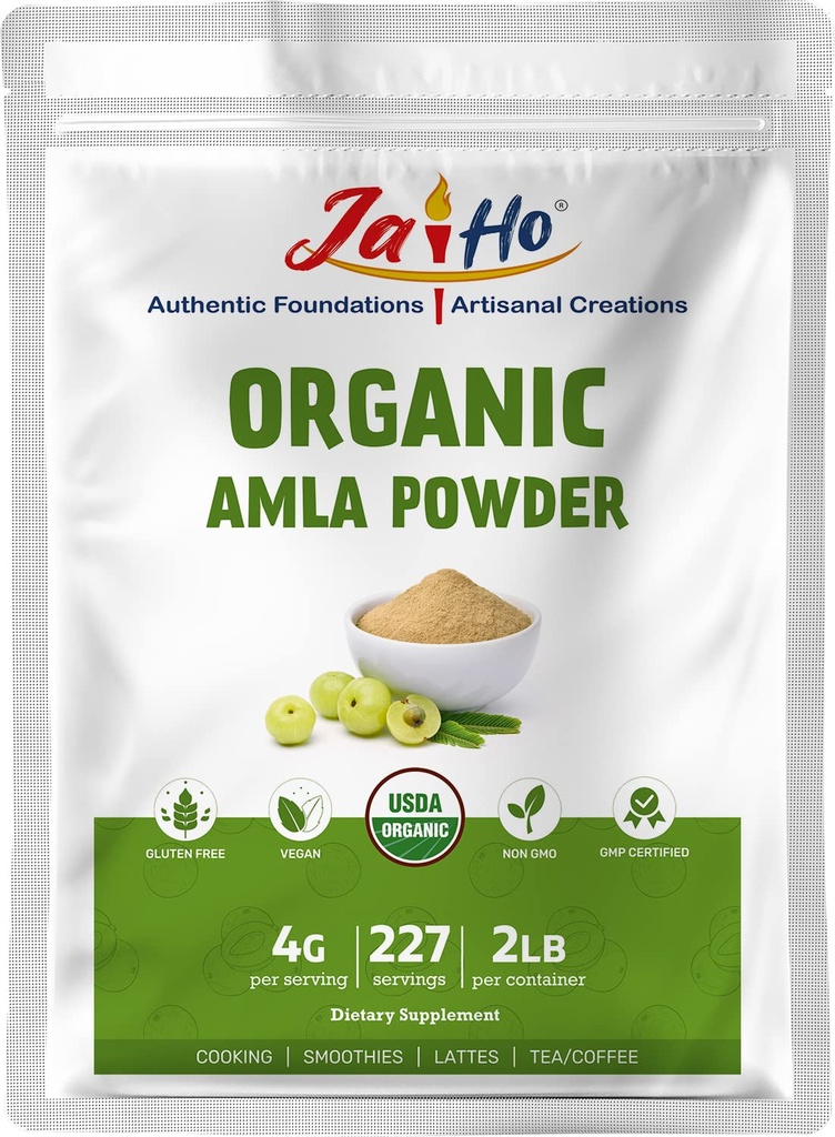 Jai Ho Organic Amla Berry Powder (Amalaki), 2 LB - Rik i Antioxidant Vitamin C | Stöder ImmunityGluten Free, Vegan, Non-GMO - Återförsäljbar Zip Lock Pouch