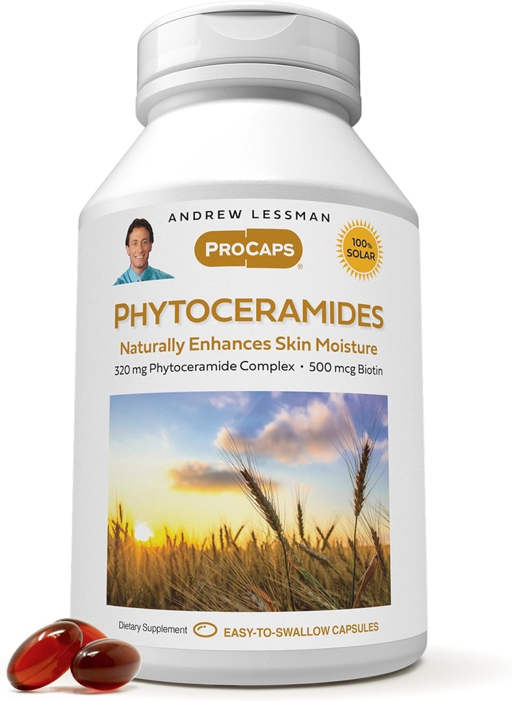 ANDREW LESSMAN Phytoceramides med Biotin 240 Softgels - Skin Vital Natural Internal Moisturizer. Naturligtvis förbättrar mjuk, smidig, strålande hud. Inga tillsatser. Liten lätt att svälja Softgels