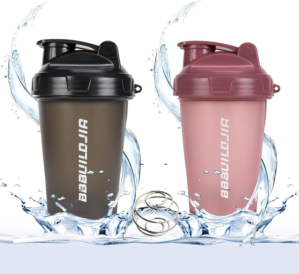 2 PACK Shaker Bottle håller upp till 17oz, Blending Ball Whisk, Portable Pre Workout Protein Drink Cup, Mixes Cocktails Smoothies Shakes, BPA Free & Dishwasher Safe Black / Rosa