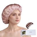 100% Mulberry Silk Bonnet för sovande kvinnor långt hår -Double Layer Sleep Cap - silk Sleep Bonnet med elastisk vistelse på huvudet (rosa, stor)