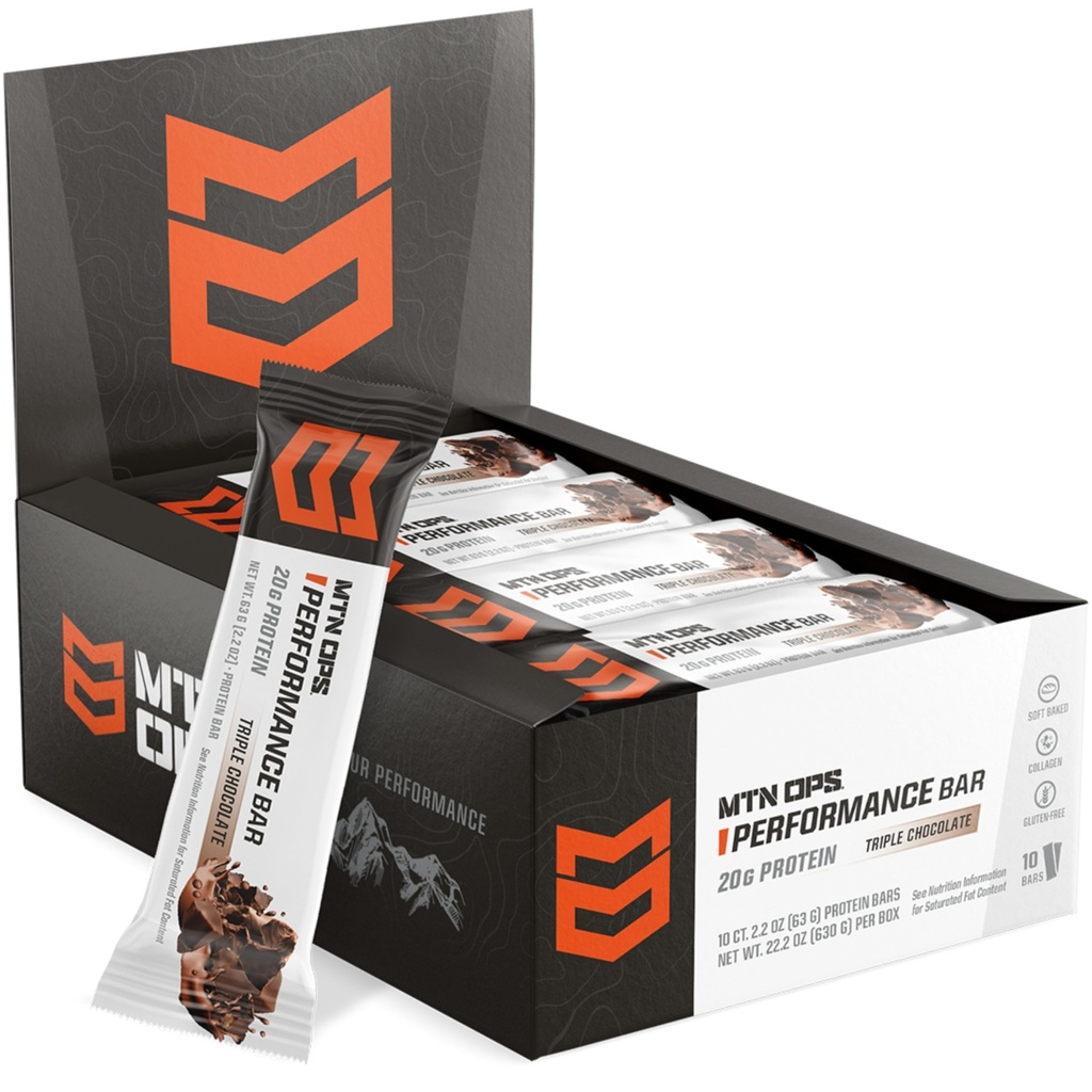 MTN OPS Triple Chocolate Mudslide Protein Bars, High Protein med Whey Isolate & Whey Concentrate och Collagen, Low Sugar, Gluten Free, 10 Count