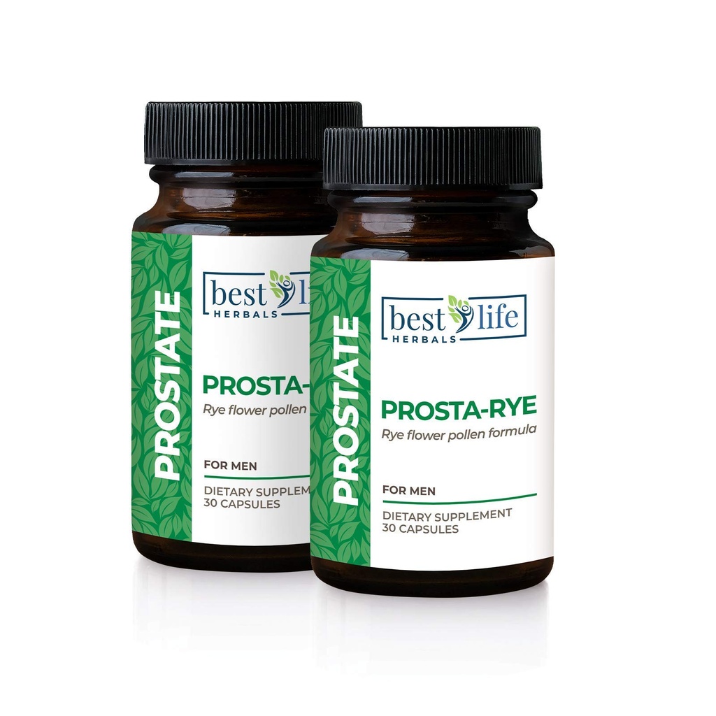 Best Life Herbals Prosta-Rye - Natural Prostate Supplement för män som upplever en förstorad prostata, sällsynt urinering, överaktiv blåsa - 2 flaskor, 60 kapslar