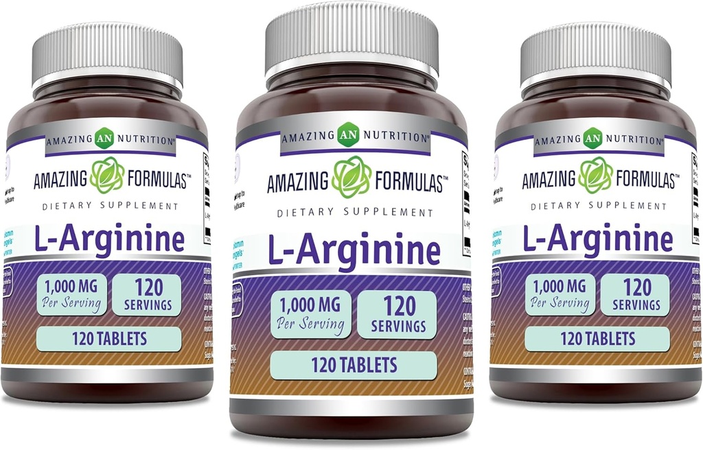 Fantastiska Formler L-Arginine Supplement | 1000 Mg Per Servering | Tabletter | Amino Acid Supplement för kvinnor och män | Non-GMO | Gluten Free | Made in USA (120 Count | 3 Pack)
