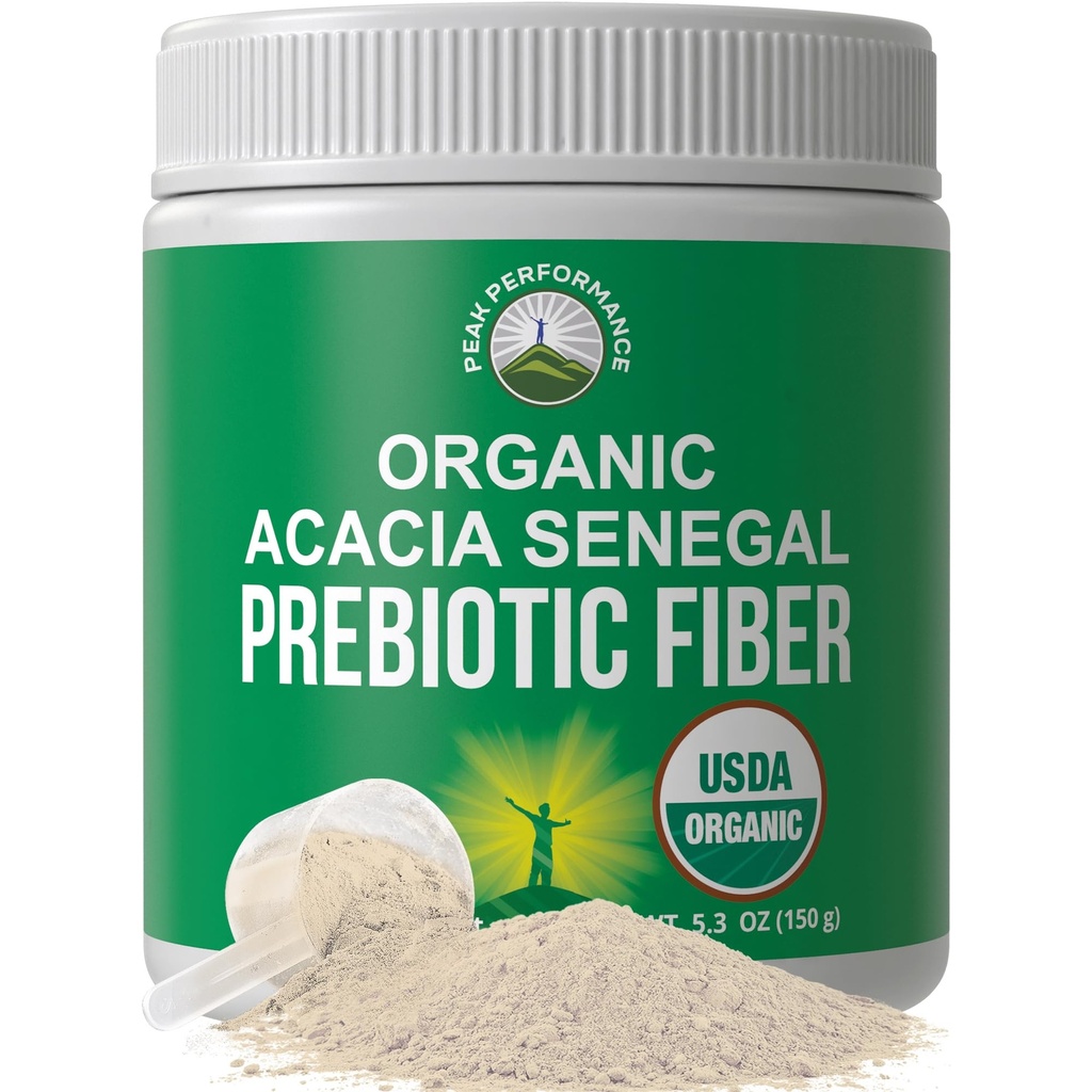 Organisk Acacia Senegal Prebiotic Fiber Powder. Osmakad USDA Organic Plant Based Soluble Vegan Prebiotics Gut Health Supplement Med Digestive Enzymer. HSA + FSA Berättigade vitaminer Lista Godkänd