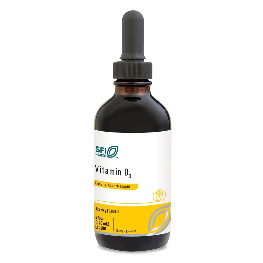 Klaire Labs SFI Health Vitamin D3 Liquid Drops - High Potency 5000IU VIT D in Easy-to-Absorb MCT Oil - Immune Support - No Soy, No Artificial Colorings or Flavors (120ml / 4 fl oz)