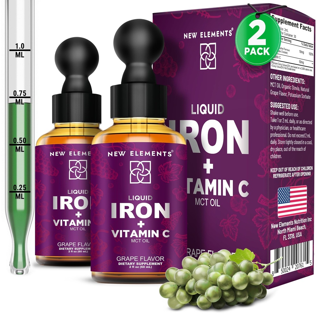 [2 Pack] Liquid Iron Supplement med vitamin C - 18mg Iron & 50mg Vitamin C för Anemia Support - Blodbyggare Drops för kvinnor och män - Snabb Absorption, ökar energi och immunitet - Vegan, icke-GMO