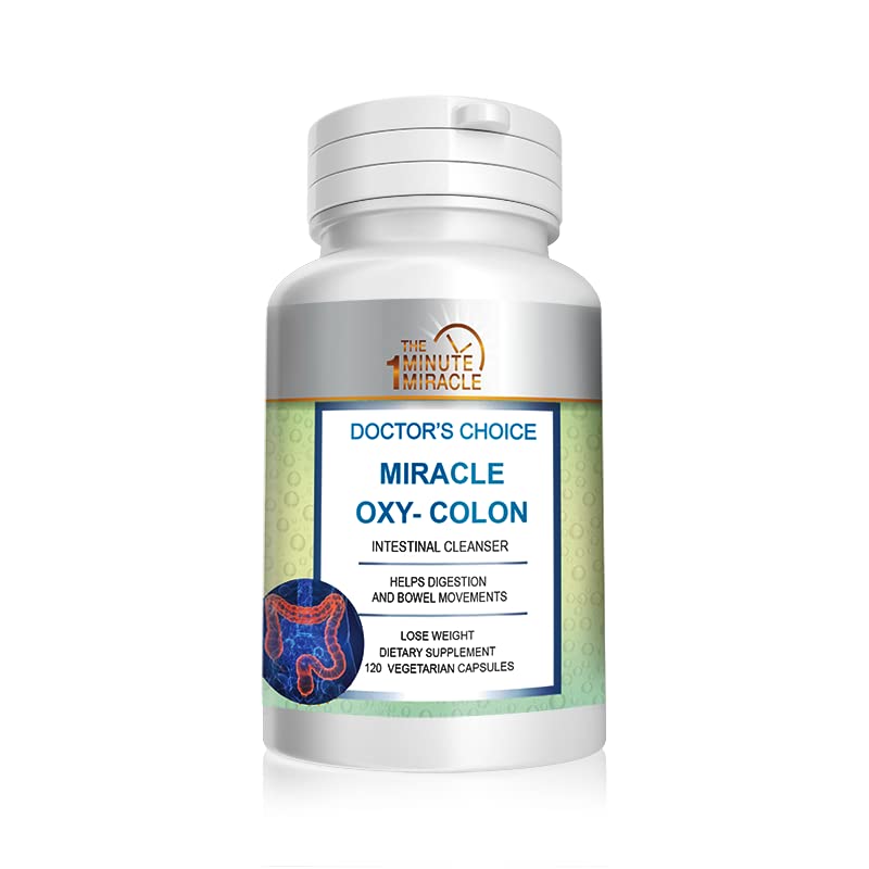 Miracle Oxy-Colon Intestinal Cleanser & Total Body Detox - Förstoppningshjälp för kvinnor och män, Magnesium Oxide. Relieves Occasional Constipation och Bloating. 120 kapslar