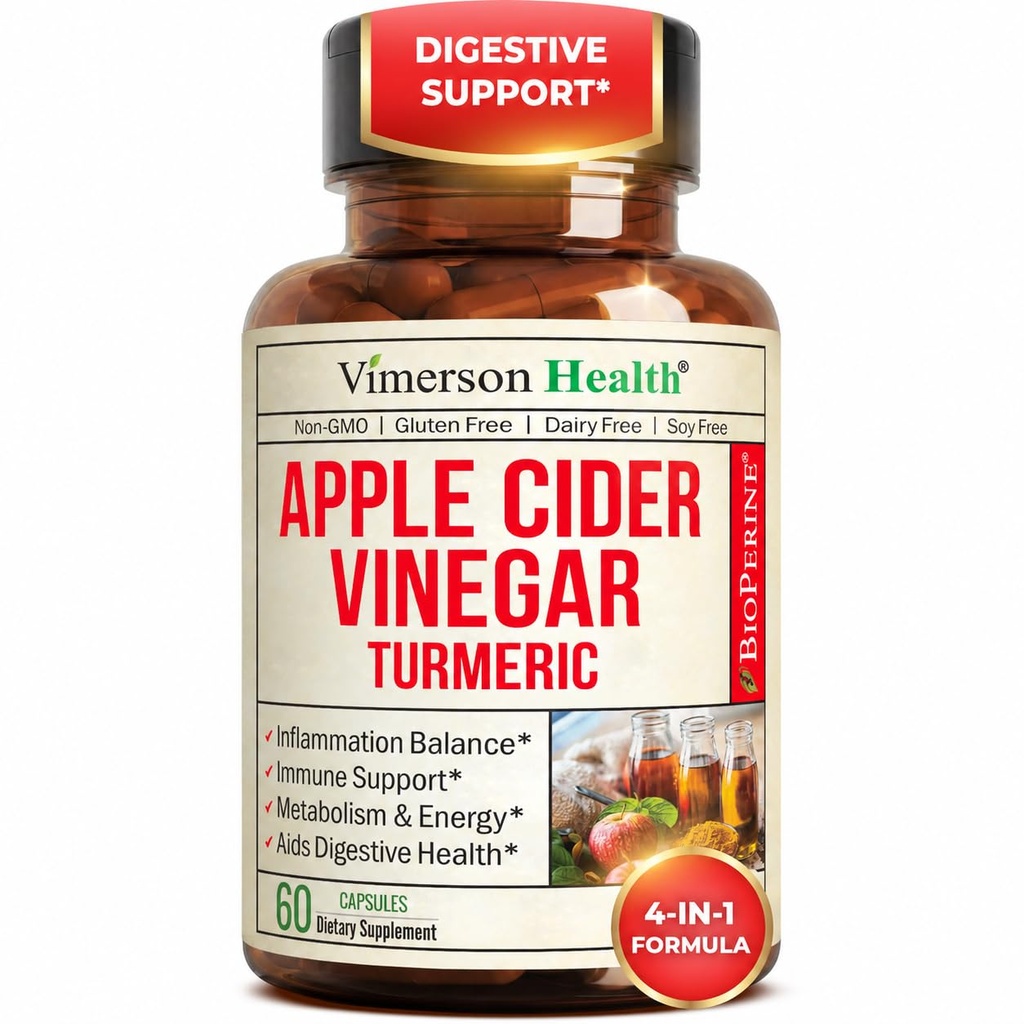 Organisk Apple Cider Vinegar med gurkmeja Curcumin Supplement & Ginger för Digestive Health, Metabolism, Energy & Joint Support - Organisk gurkmeja & Apple Cider Vinegar Capsules. 60 Vegan Non-GMO Caps
