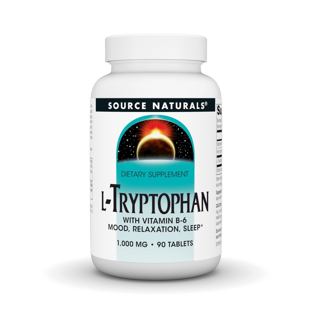 Källa Naturals L-Tryptophan med vitamin B-6 Support humör, avkoppling och sömn -1000 mg - 90 tabletter