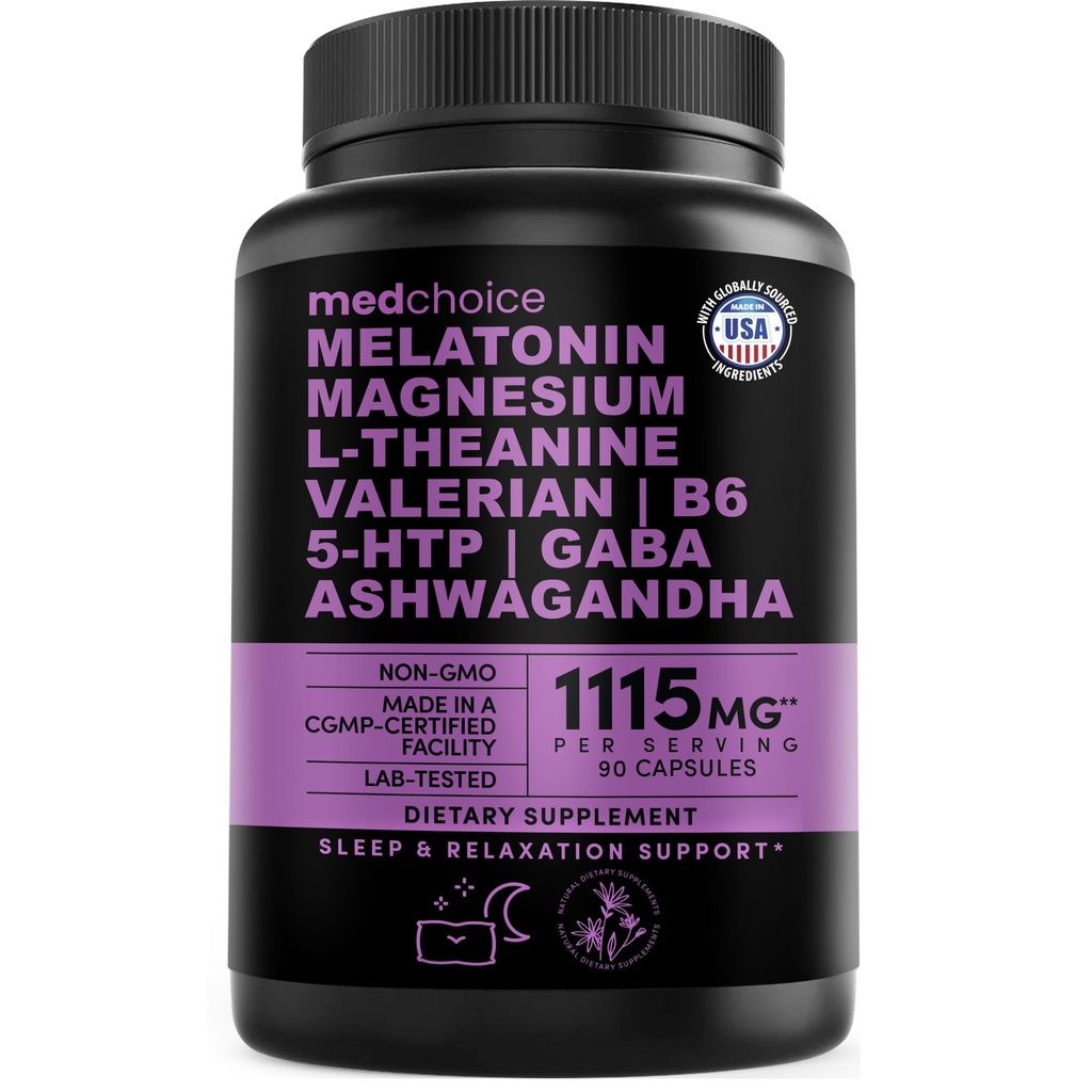 12-i-1 Melatonin Sleep Capsules - Naturliga sömnhjälpmedel för vuxna med Melatonin 5mg och Magnesium Glycinate 500mg, sömnhjälp med Ashwagandha, L Theanine, Valerian Root, GABA, 5-HTP (90ct, Pack av 1)