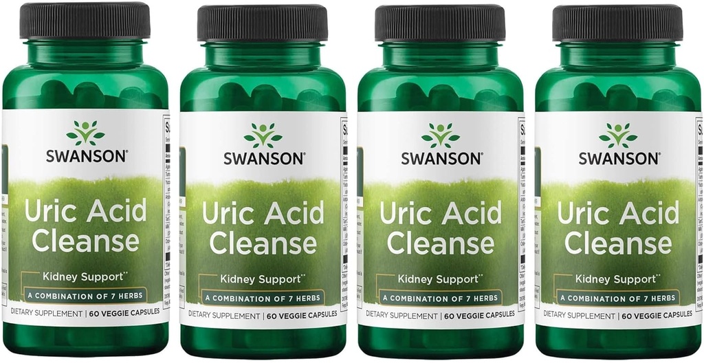 Swanson Uric Acid Cleanse - Naturligt tillskott främja njurstöd - har en kraftfull kombination av 7 örter - (60 Veggie kapslar) 4 Pack